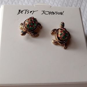 Betsey Johnson Earrings Golden Sea Turles Jeweled eyes and shell.Sweet,beautiful